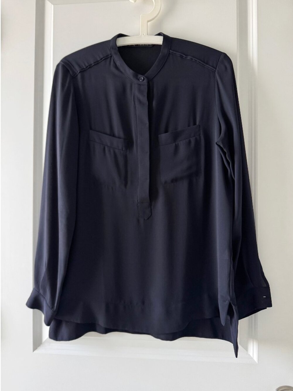 ZARA Navy Half Button Blouse – Size S